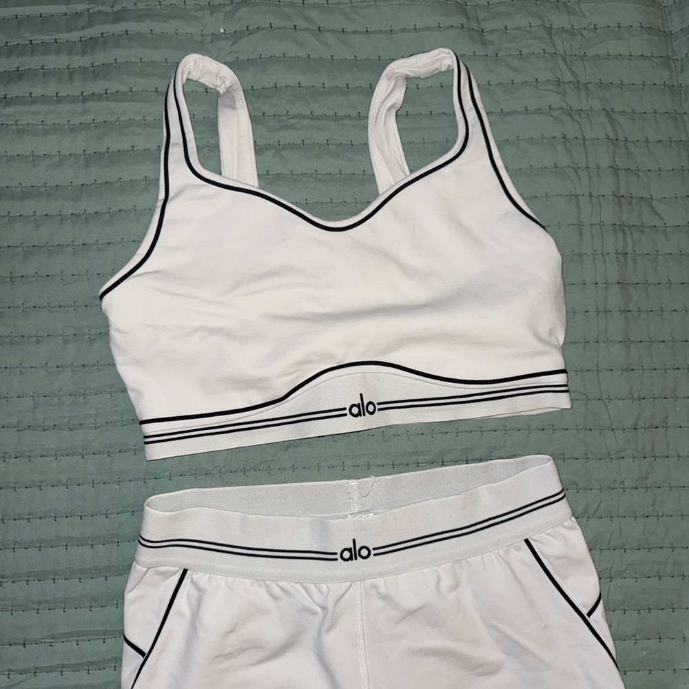 ALO Yoga White Athletic Shorts with Black Trim